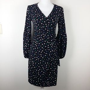 London Times Black Faux Wrap Bubble Sleeve Dress
